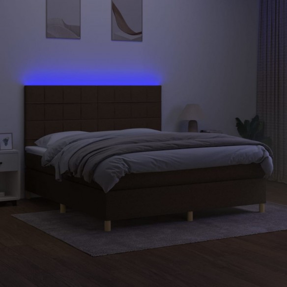 Sommier à lattes de lit matelas et LED Marron foncé 160x200 cm