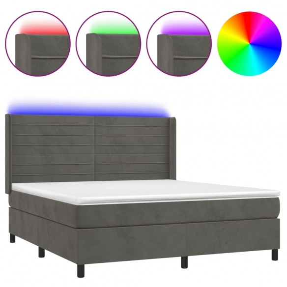 Cadre de lit matelas et LED Gris foncé 180x200 cm