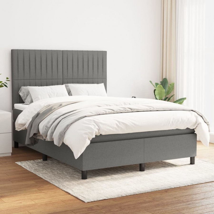 Cadre de lit avec matelas Gris foncé 140x190cm Tissu