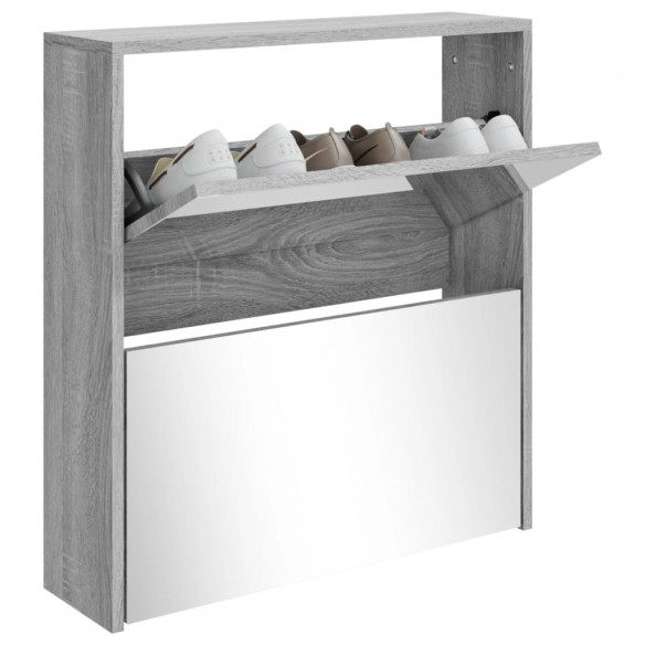 Armoire à chaussures miroir 2 niveaux Sonoma gris 63x17x67 cm