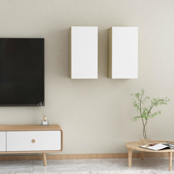 Meubles TV 2 pcs Blanc et chêne sonoma 30,5x30x60 cm Aggloméré