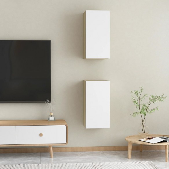 Meubles TV 2 pcs Blanc et chêne sonoma 30,5x30x60 cm Aggloméré