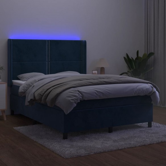 Cadre de lit matelas et LED Bleu foncé 140x200 cm