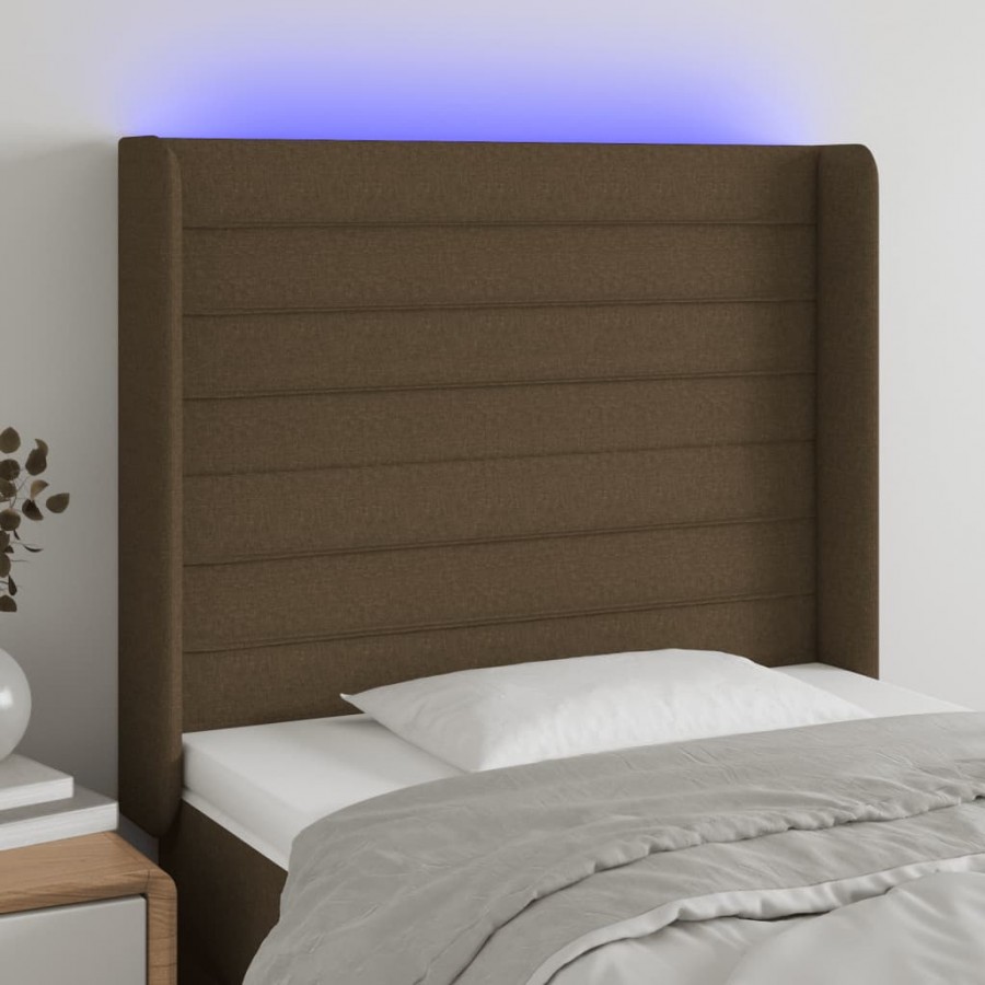 Tête de lit à LED Marron foncé 83x16x118/128 cm Tissu
