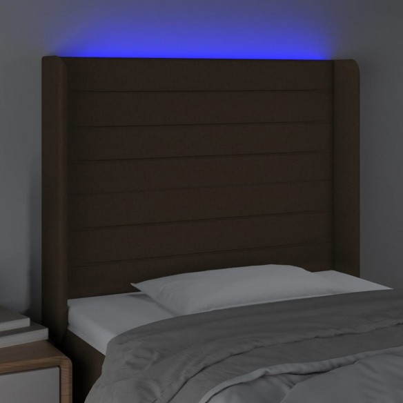 Tête de lit à LED Marron foncé 83x16x118/128 cm Tissu