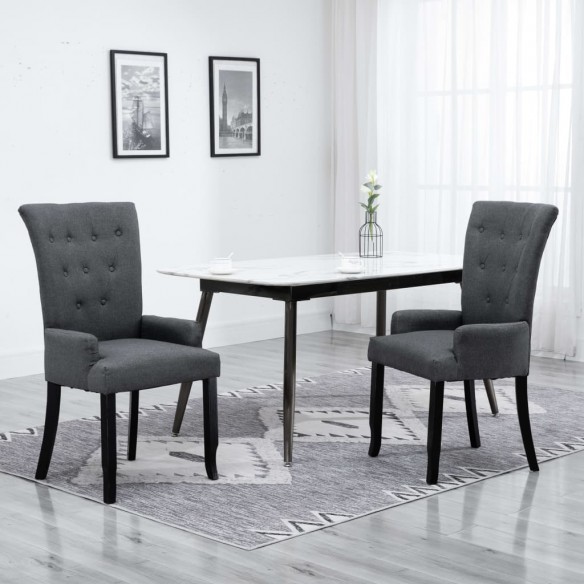 Chaises à manger avec accoudoirs lot de 2 gris foncé tissu