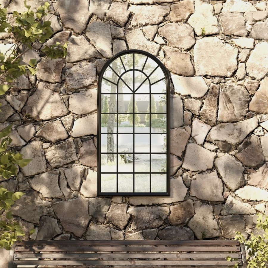 Miroir de jardin Noir 90x45 cm Fer pour utilisation extérieure