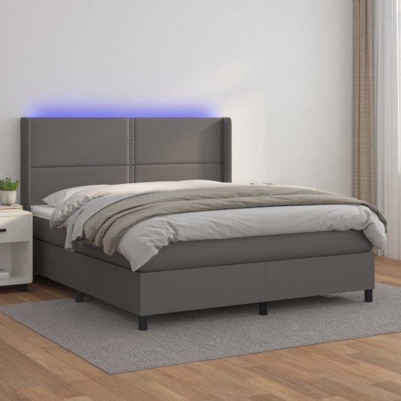 Sommier à lattes de lit matelas LED Gris 180x200 cm Similicuir