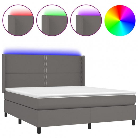 Sommier à lattes de lit matelas LED Gris 180x200 cm Similicuir