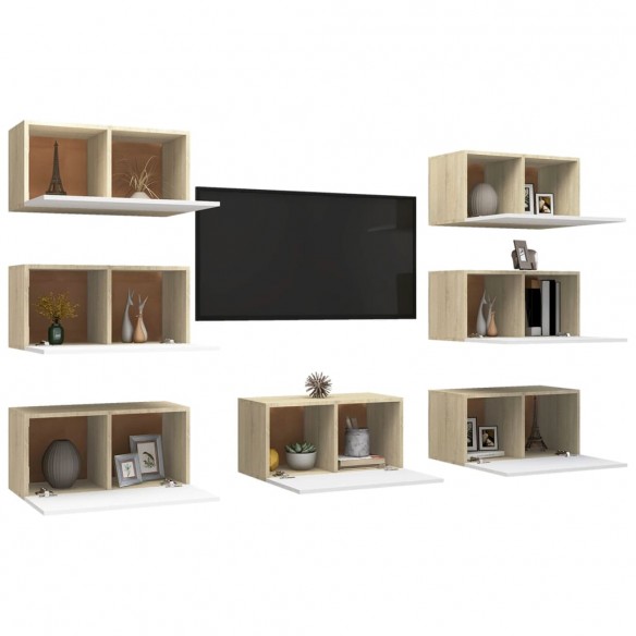 Meubles TV 7 pcs Blanc et chêne sonoma 30,5x30x60 cm Aggloméré