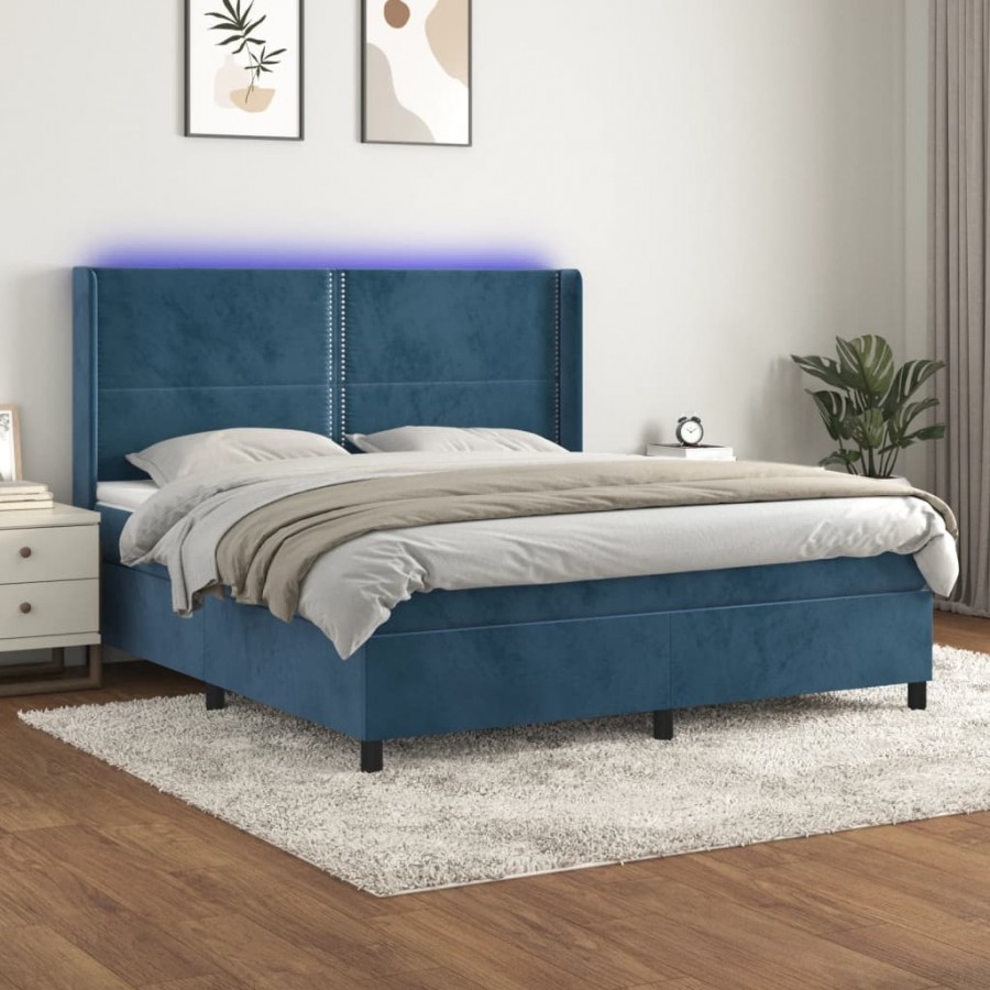 Cadre de lit matelas et LED Bleu foncé 180x200 cm