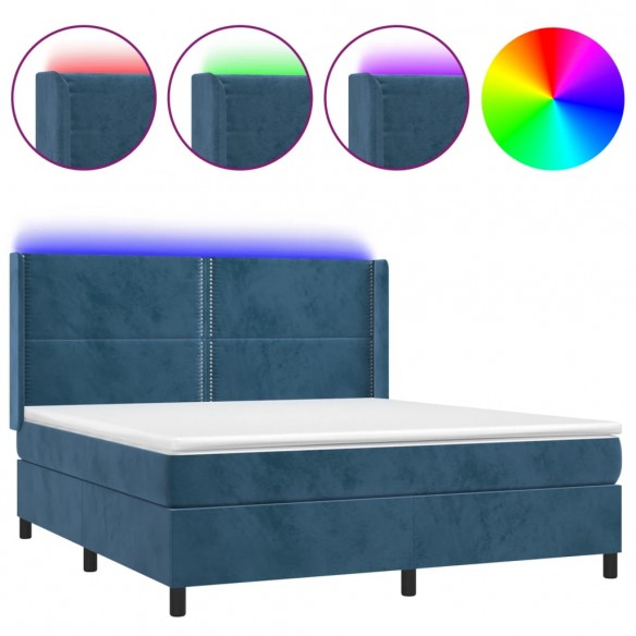 Cadre de lit matelas et LED Bleu foncé 180x200 cm