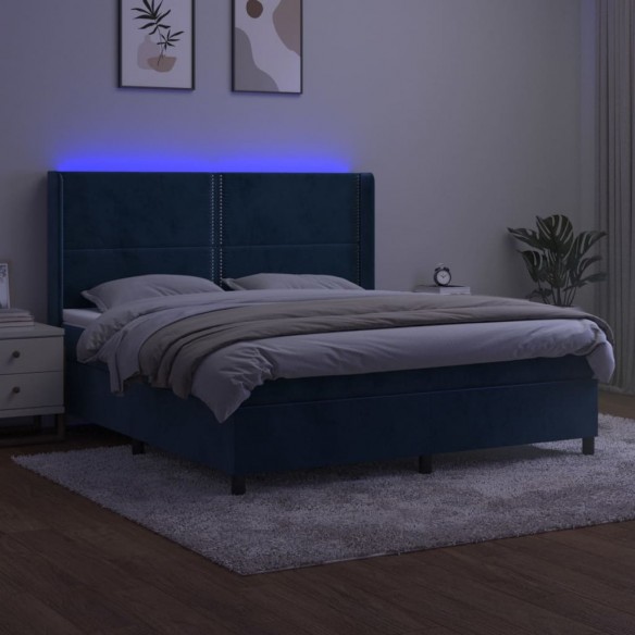 Cadre de lit matelas et LED Bleu foncé 180x200 cm