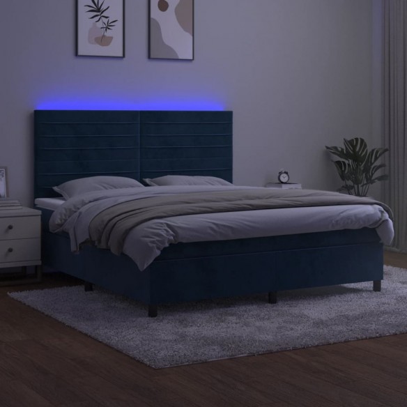 Sommier à lattes de lit avec matelas LED Bleu foncé 160x200 cm