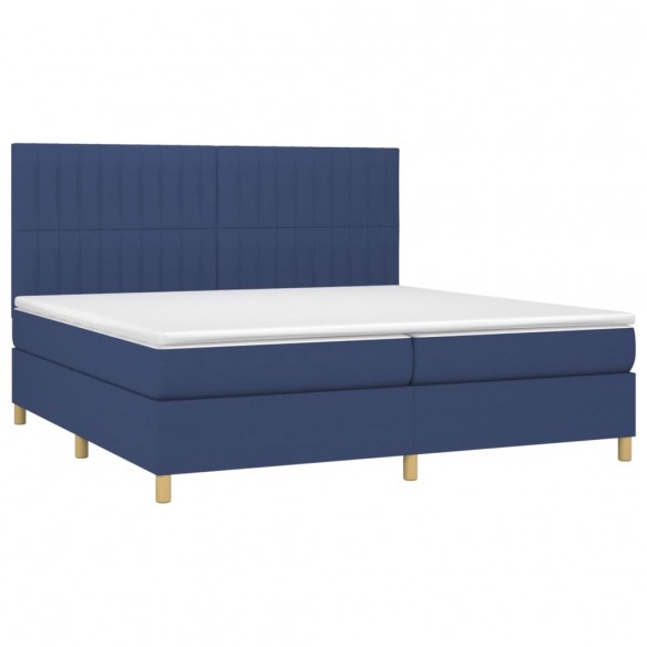 Sommier à lattes de lit et matelas et LED Bleu 200x200 cm Tissu