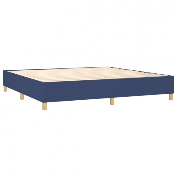 Sommier à lattes de lit et matelas et LED Bleu 200x200 cm Tissu