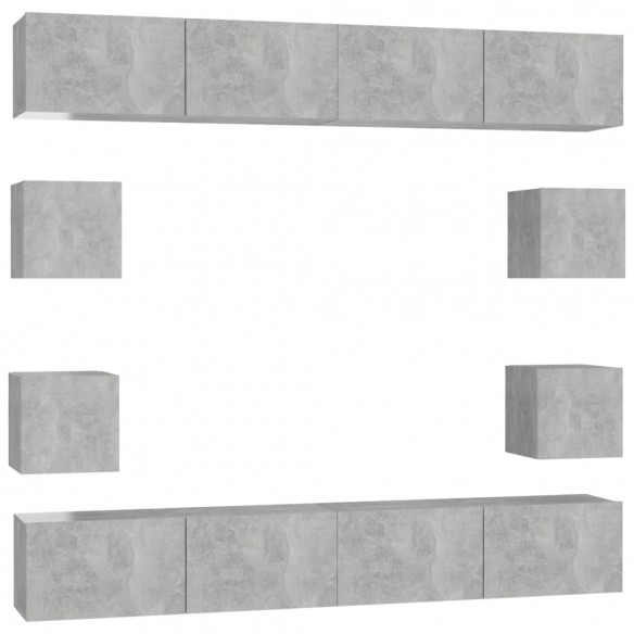 Ensemble de meubles TV 8 pcs Gris béton Aggloméré