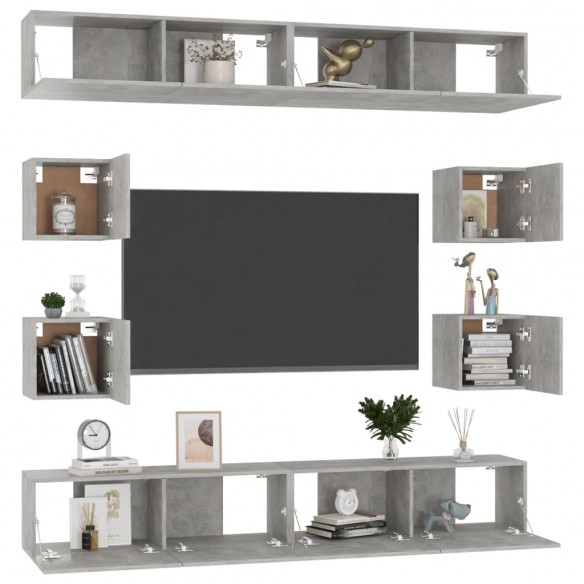 Ensemble de meubles TV 8 pcs Gris béton Aggloméré