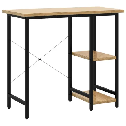 Bureau d'ordinateur Noir et chêne clair 80x40x72cm MDF et métal 2