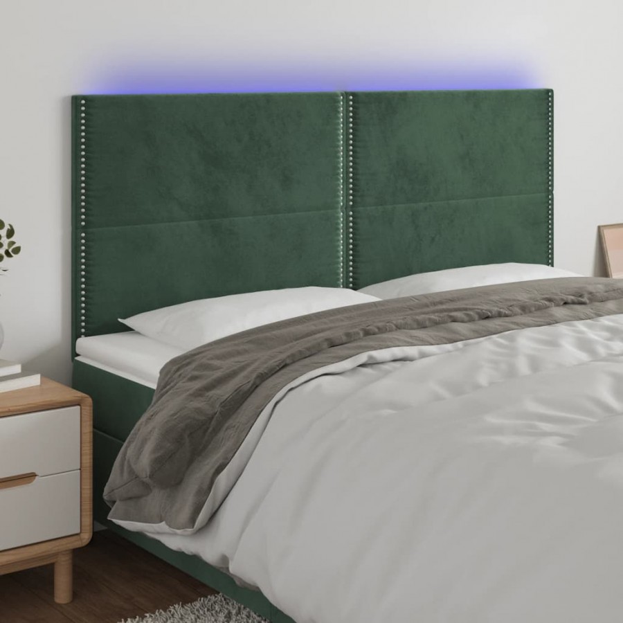 Tête de lit à LED Vert foncé 200x5x118/128 cm Velours