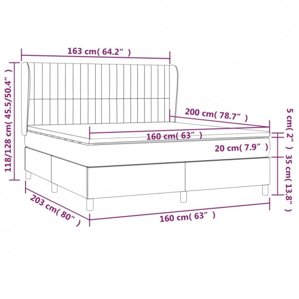 Sommier à lattes de lit avec matelas Gris clair 160x200cm Tissu