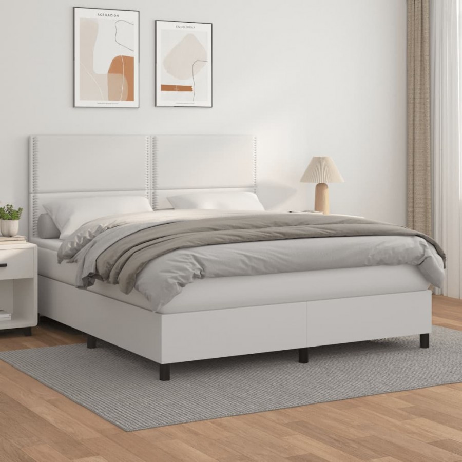 Cadre de lit avec matelas Blanc 180x200cm Similicuir