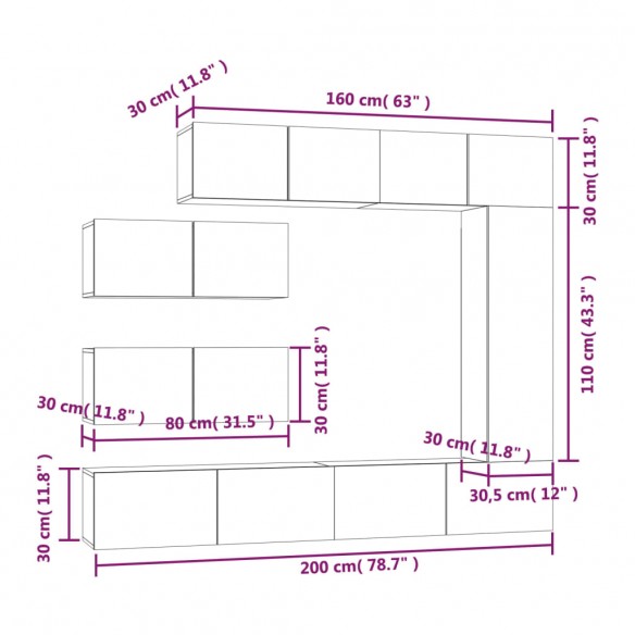 Ensemble de meubles TV 7 pcs Chêne marron Bois d'ingénierie