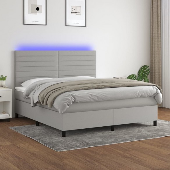 Sommier à lattes de lit et matelas et LED Gris clair 160x200 cm