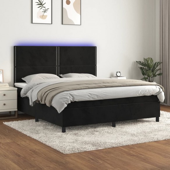 Cadre de lit matelas et LED Noir 160x200 cm Velours