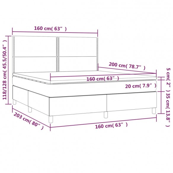 Cadre de lit matelas et LED Noir 160x200 cm Velours