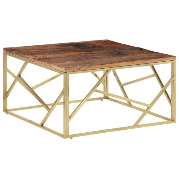 Table basse doré acier inoxydable et bois de mélèze massif