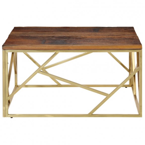 Table basse doré acier inoxydable et bois de mélèze massif