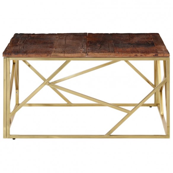 Table basse doré acier inoxydable et bois de mélèze massif