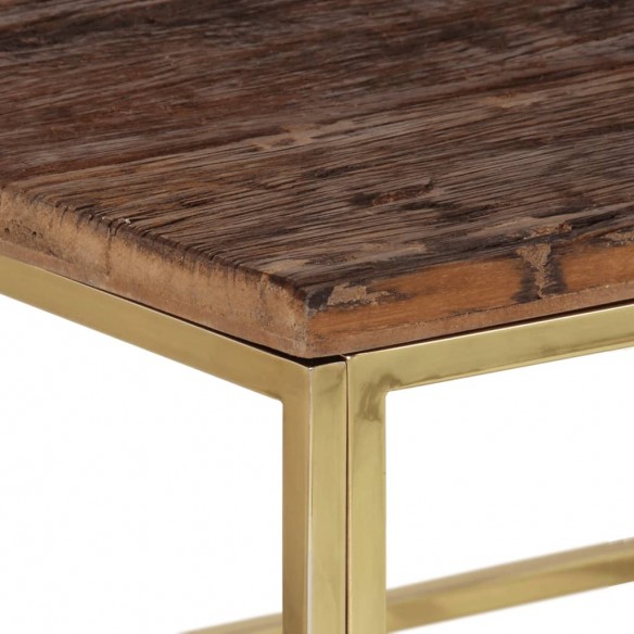 Table basse doré acier inoxydable et bois de mélèze massif