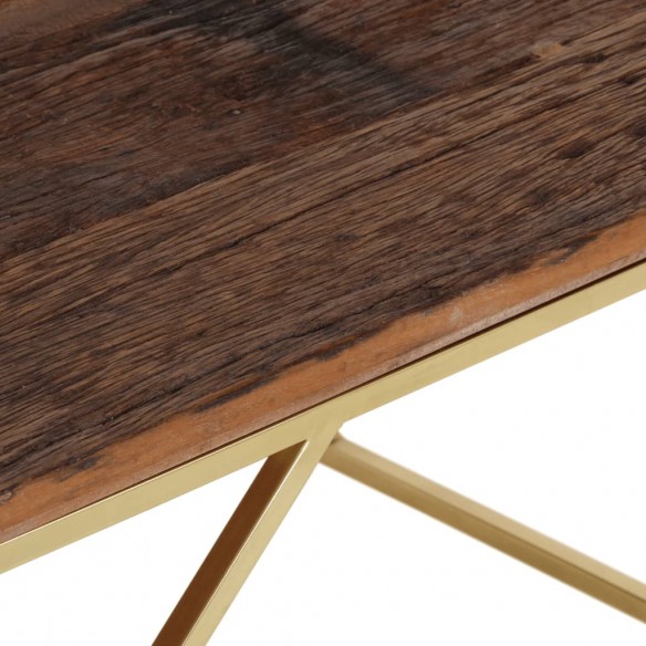 Table basse doré acier inoxydable et bois de mélèze massif