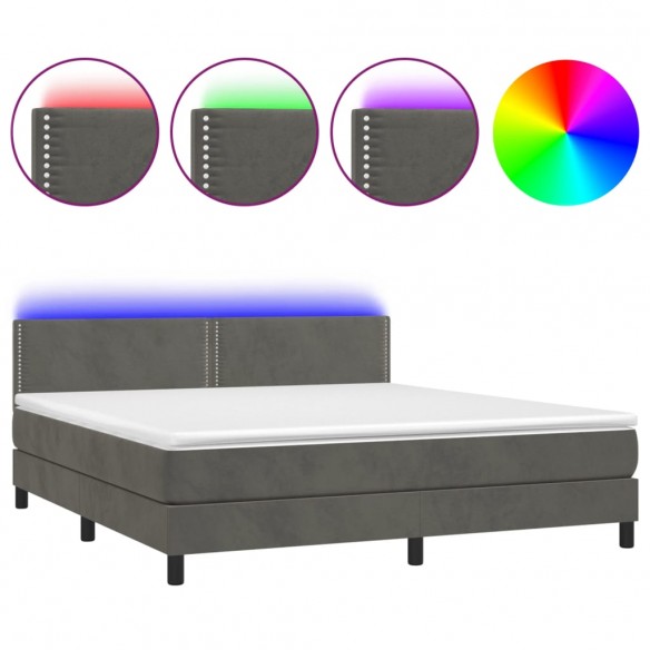 Cadre de lit avec matelas LED Gris foncé 180x200 cm