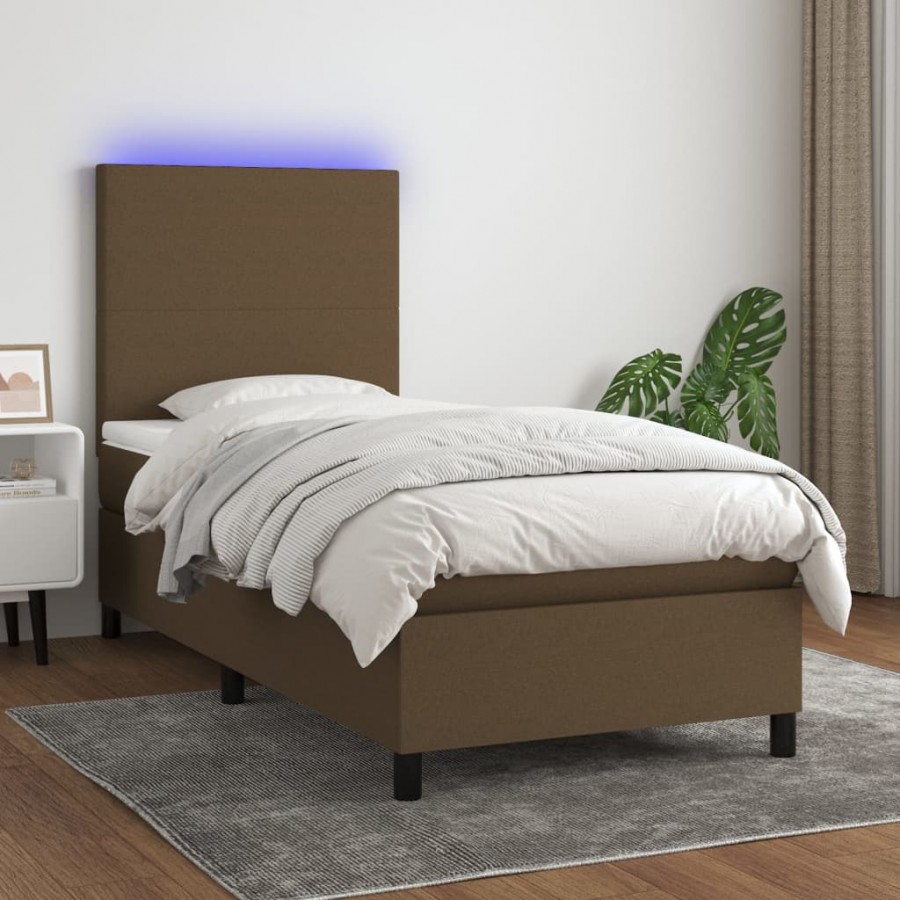 Sommier à lattes de lit et matelas LED Marron foncé 100x200 cm