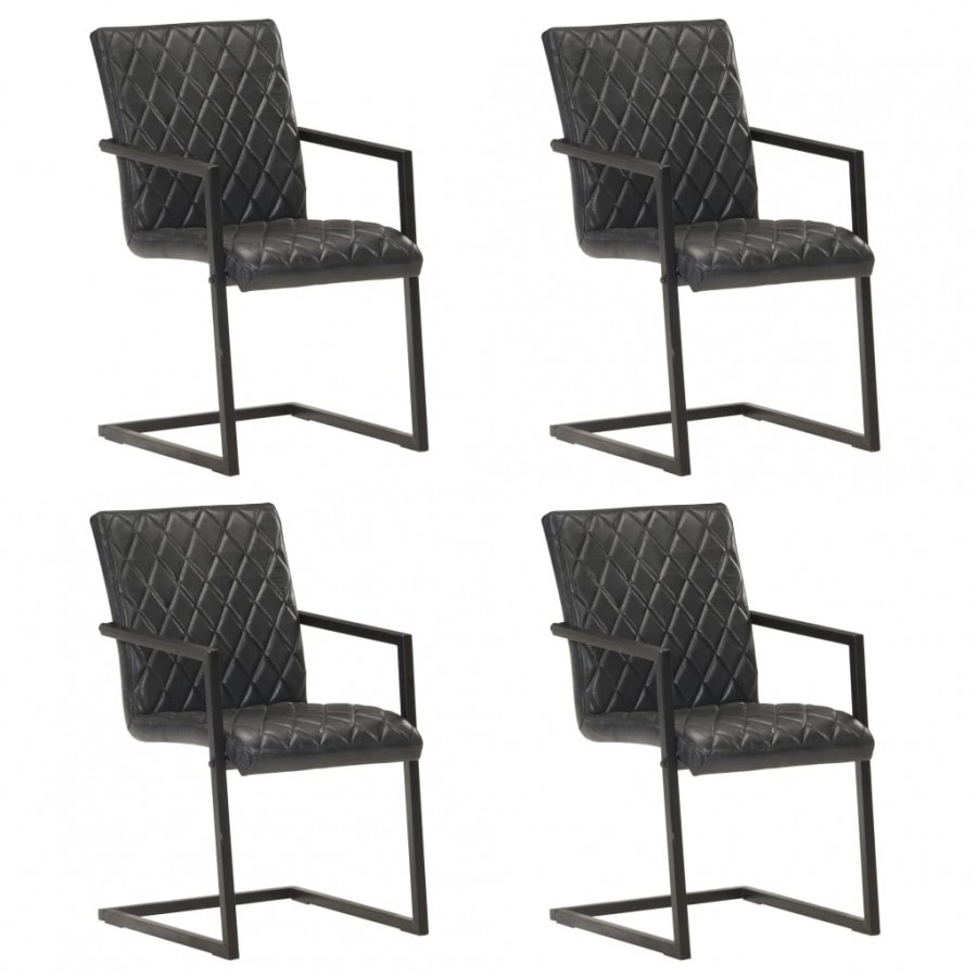 Chaises à manger cantilever lot de 4 noir cuir véritable