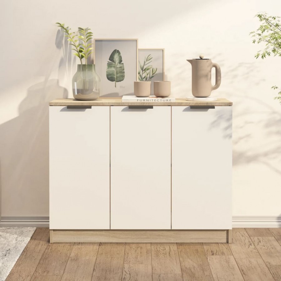 Buffet Blanc et chêne sonoma 90,5x30x70 cm Bois d'ingénierie