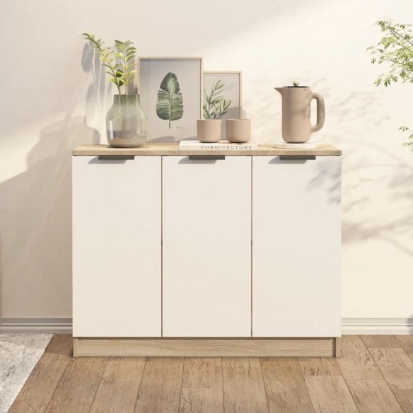 Buffet Blanc et chêne sonoma 90,5x30x70 cm Bois d'ingénierie