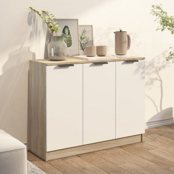 Buffet Blanc et chêne sonoma 90,5x30x70 cm Bois d'ingénierie