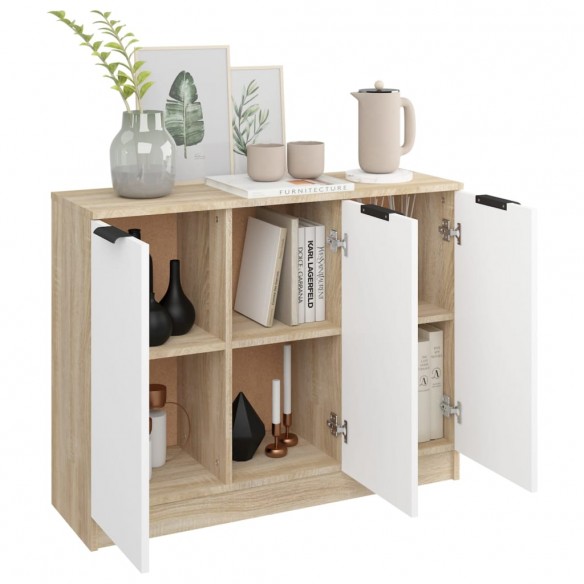 Buffet Blanc et chêne sonoma 90,5x30x70 cm Bois d'ingénierie