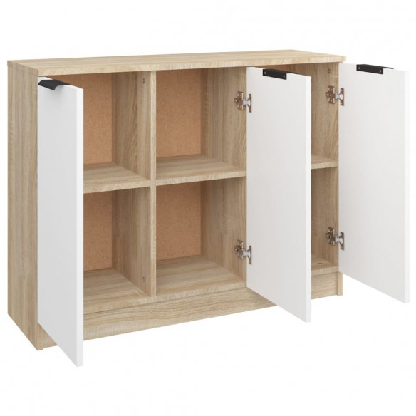 Buffet Blanc et chêne sonoma 90,5x30x70 cm Bois d'ingénierie