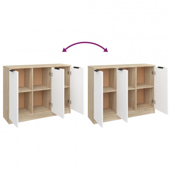 Buffet Blanc et chêne sonoma 90,5x30x70 cm Bois d'ingénierie