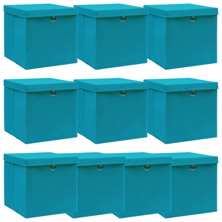Boîtes de rangement et couvercles 10 pcs Bleu 32x32x32 cm Tissu