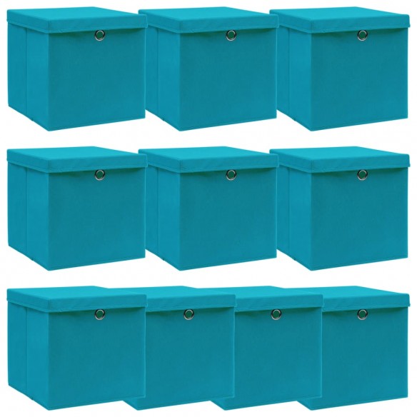 Boîtes de rangement et couvercles 10 pcs Bleu 32x32x32 cm Tissu