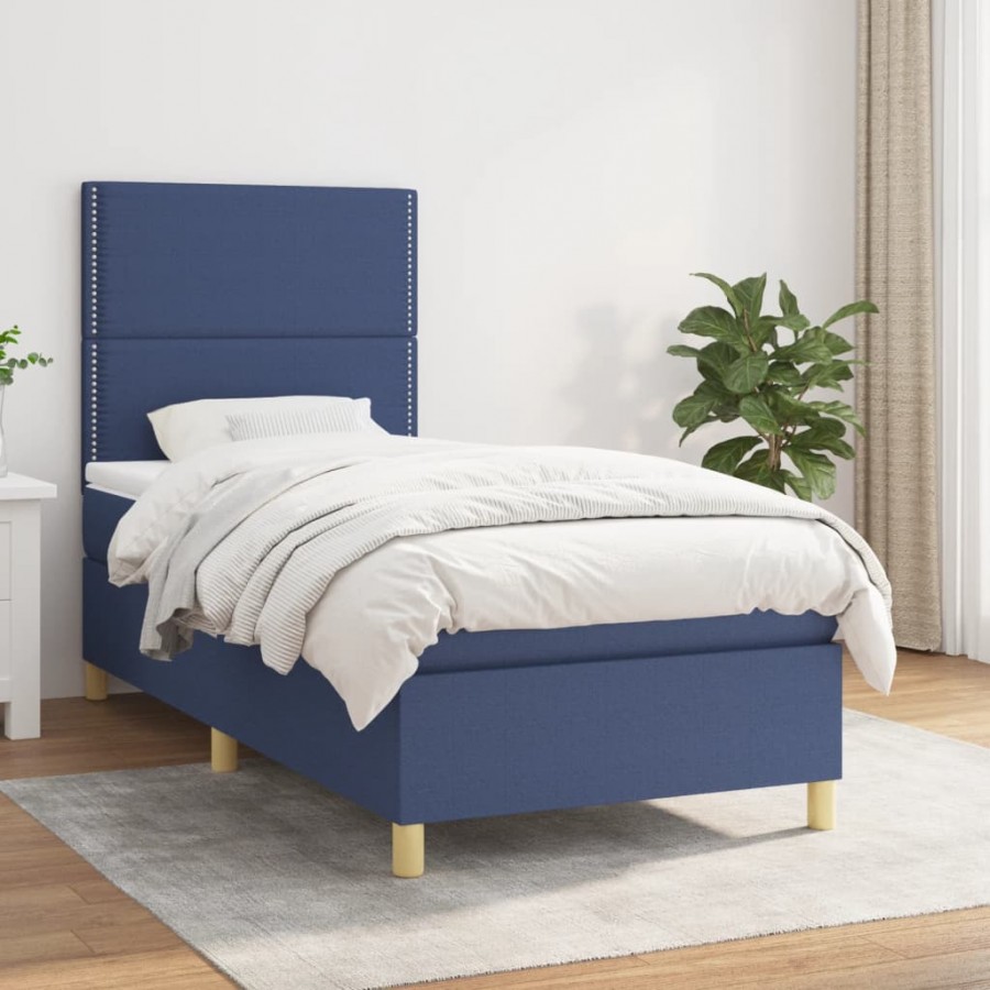 Cadre de lit avec matelas Bleu 90x190 cm Tissu