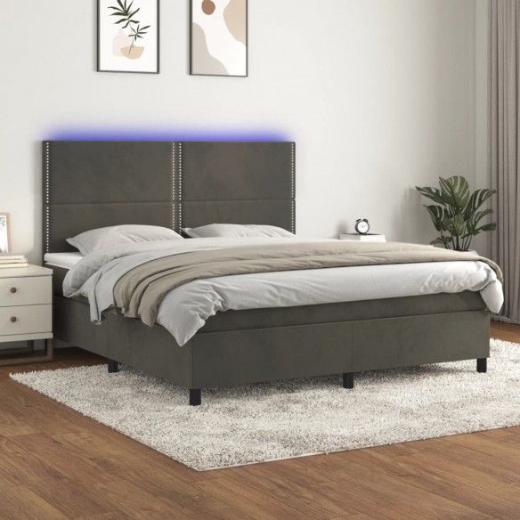 Cadre de lit matelas et LED Gris foncé 180x200 cm