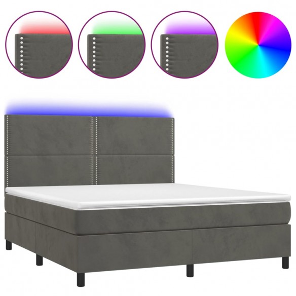 Cadre de lit matelas et LED Gris foncé 180x200 cm