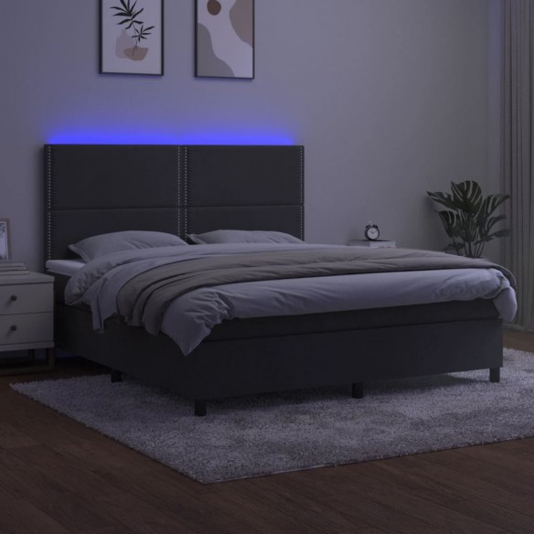 Cadre de lit matelas et LED Gris foncé 180x200 cm